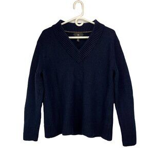 BANANA REPUBLIC‎ Franco Italian Merino Wool V-Neck Ribbed Sweater Navy Blue Sz M